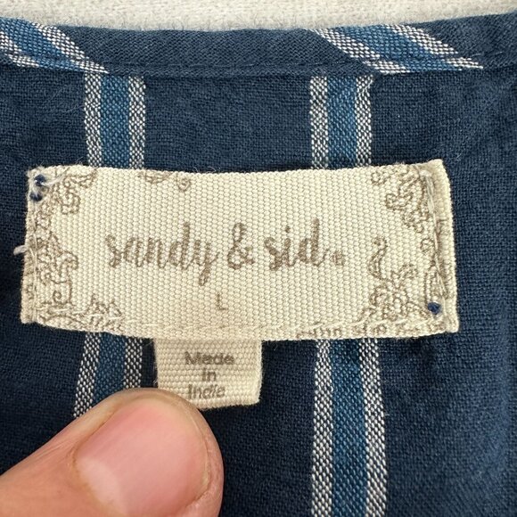 Sandy & Sid Striped Cotton Sleeveless Button-Up Romper With Tie Waist - Large - Picture 4 of 7